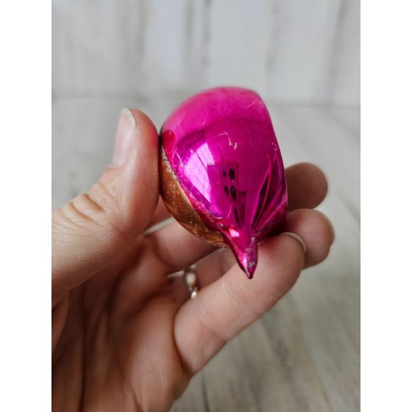 Vintage Poland indent reflector pink mini ornament glass Xmas glitter tree - Picture 6 of 9